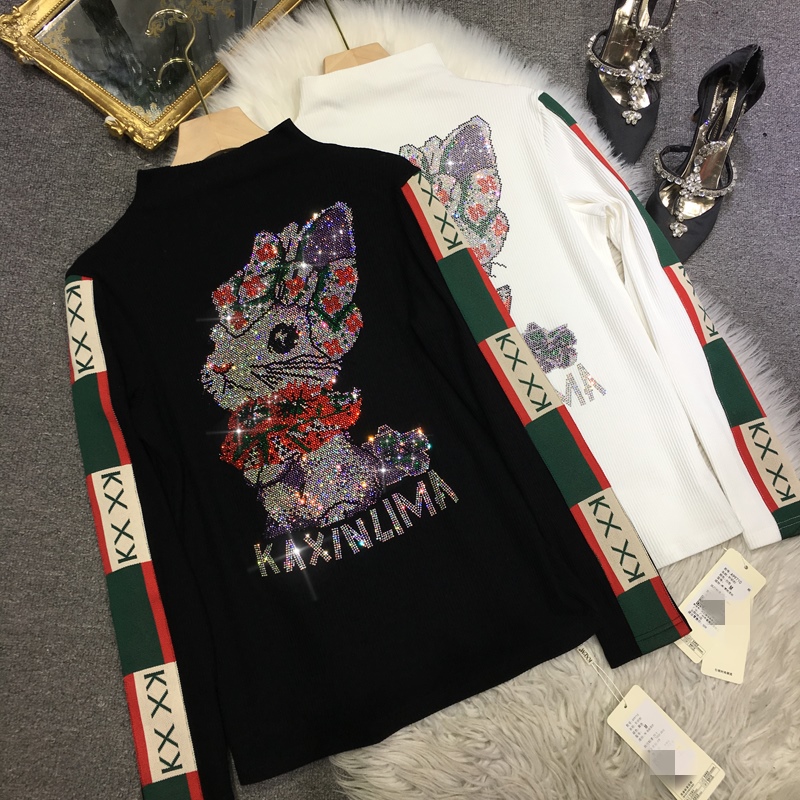 长袖欧美磨毛烫钻显瘦棉