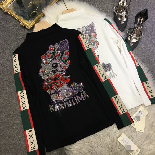 长袖欧美磨毛烫钻显瘦棉