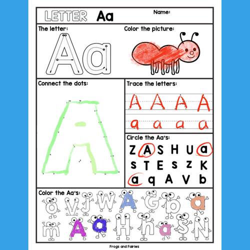 幼儿童英语早教启蒙书写图片描红26个字母A-Z认知连线练习作业纸