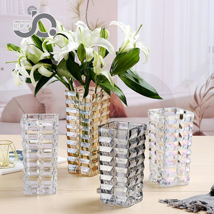轻奢水晶玻璃花瓶钻石造型设计创意客厅桌面样板插花装饰摆件水培