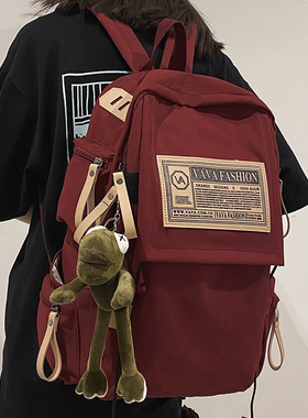 书包女初中生高中大学生女生红色背包男旅行包新款双肩包高颜值