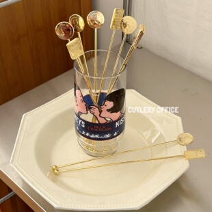 Cutlery 日本制进口镀金中古幸运金币搅拌棒奶茶咖啡冷饮调酒棒