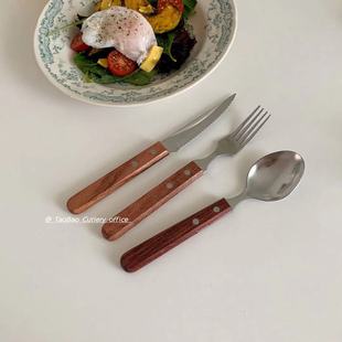Cutlery丨法式复古梨花木手柄不锈钢刀叉勺套餐西餐牛排刀甜品勺