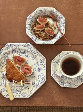 Cutlery | 中古感复古花卉八角盘沙拉碗咖啡杯碟浮雕盘自留款