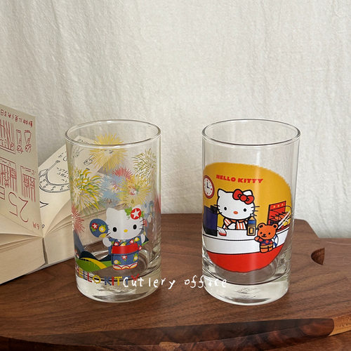 可爱hellokitty玻璃杯中古烟花杯
