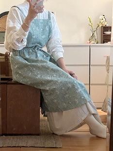 全棉防水碎花围裙家用花店咖啡店罩衫 定制日韩式 四季 Cutlery