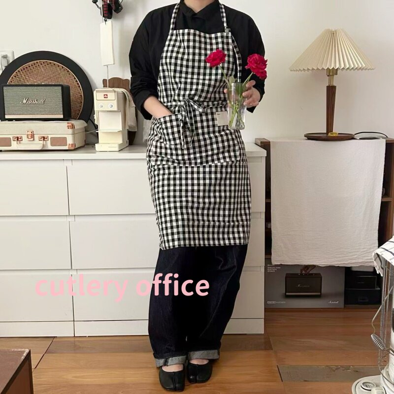 Cutlery | 出口日韩格子简约百搭全棉围裙咖啡店花艺师工作服防污