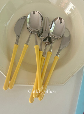 Cutlery | 日本制 进口自留高品质款 黄色手柄不锈钢餐刀叉勺套装