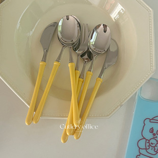 Cutlery | 日本制 进口自留高品质款 黄色手柄不锈钢餐刀叉勺套装