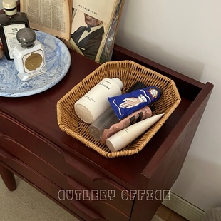 Cutlery | 日式复古藤编桌面台面杂物化妆品收纳筐果蔬篮