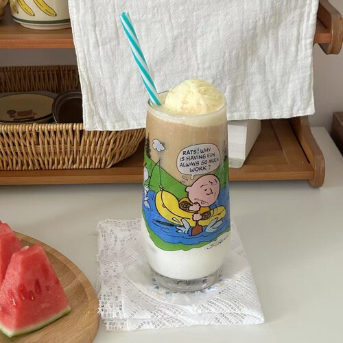 史努比卡通复古印花大容量果汁杯