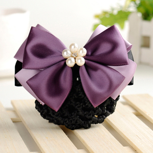 职业头花女士时尚韩版带网兜珍珠发饰酒店银行移动护士工作发夹