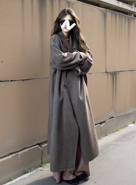 高个子灰色毛呢大衣女长款2025新款秋冬加厚韩系黑色大码呢子外套