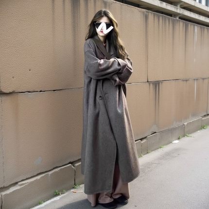 高个子灰色毛呢大衣女长款2025新款秋冬加厚韩系黑色大码呢子外套