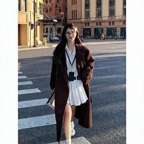 高个子大码风衣外套女到脚踝2026春秋新款英伦风时尚显瘦长款大衣