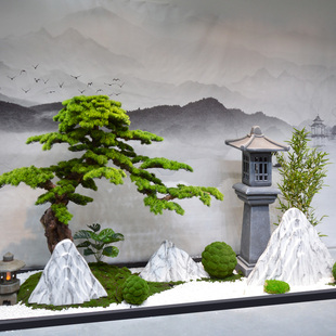 大型仿真迎客松假树新中式绿植景观假山楼梯落地罗汉松摆件造型树