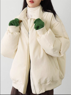 短款棒球羽绒服女2025春季学院风宽松加厚90白鸭绒羽绒夹克外套
