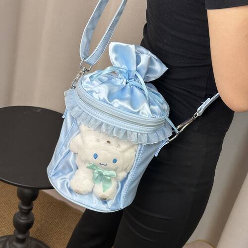 斯莫尔甜美学院风蓝色水桶痛包