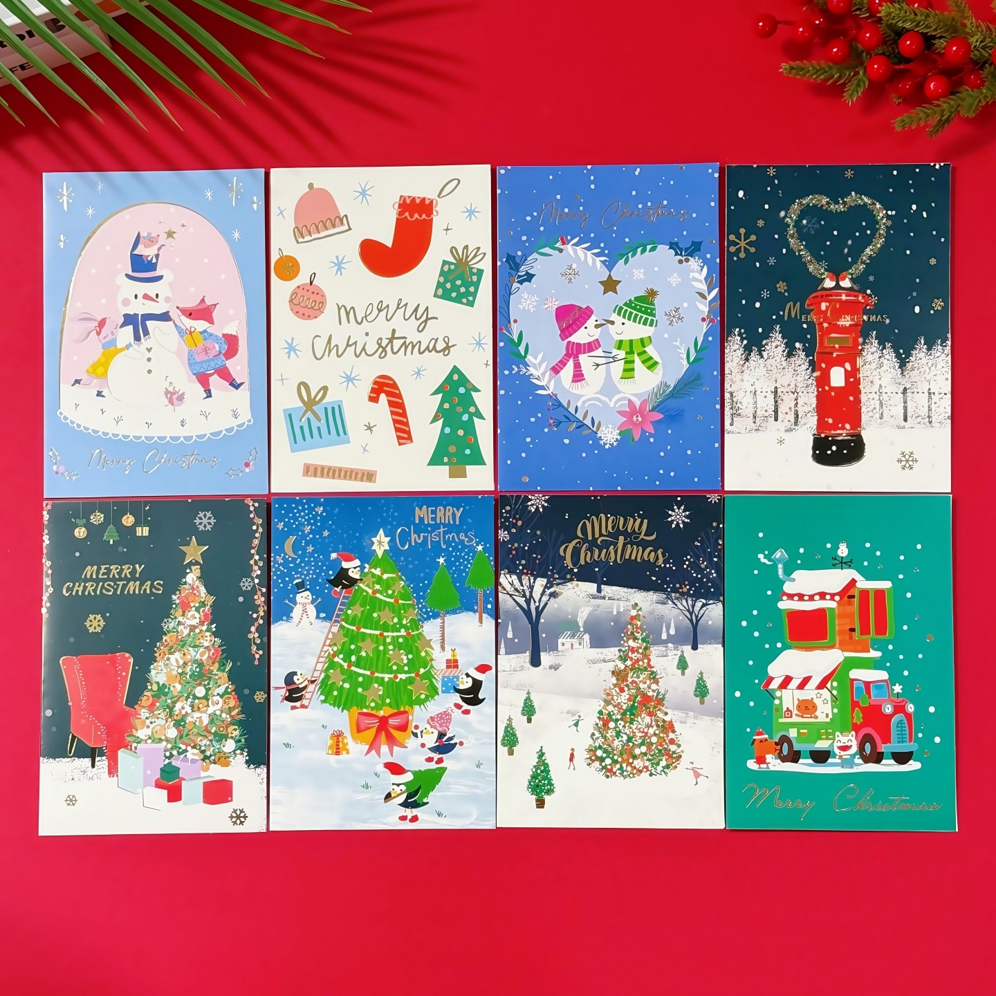 8张创意圣诞贺卡简约烫金卡片