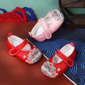 绣花生日鞋 宝宝布鞋 子虎头鞋 红色抓周中式 女软底婴儿汉服鞋 周岁鞋