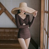 高级感泳装 泳衣女泡温泉遮肚显瘦游泳连体保守大码 2025年新款 女