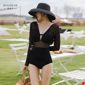 泳衣微胖女孩遮肚显瘦2025年夏季 泡温泉保守游泳装 新款 连体长袖