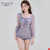 微胖女孩遮肉2025新款 洛丽卡泳衣胖mm大码 遮肚显瘦保守网纱长袖