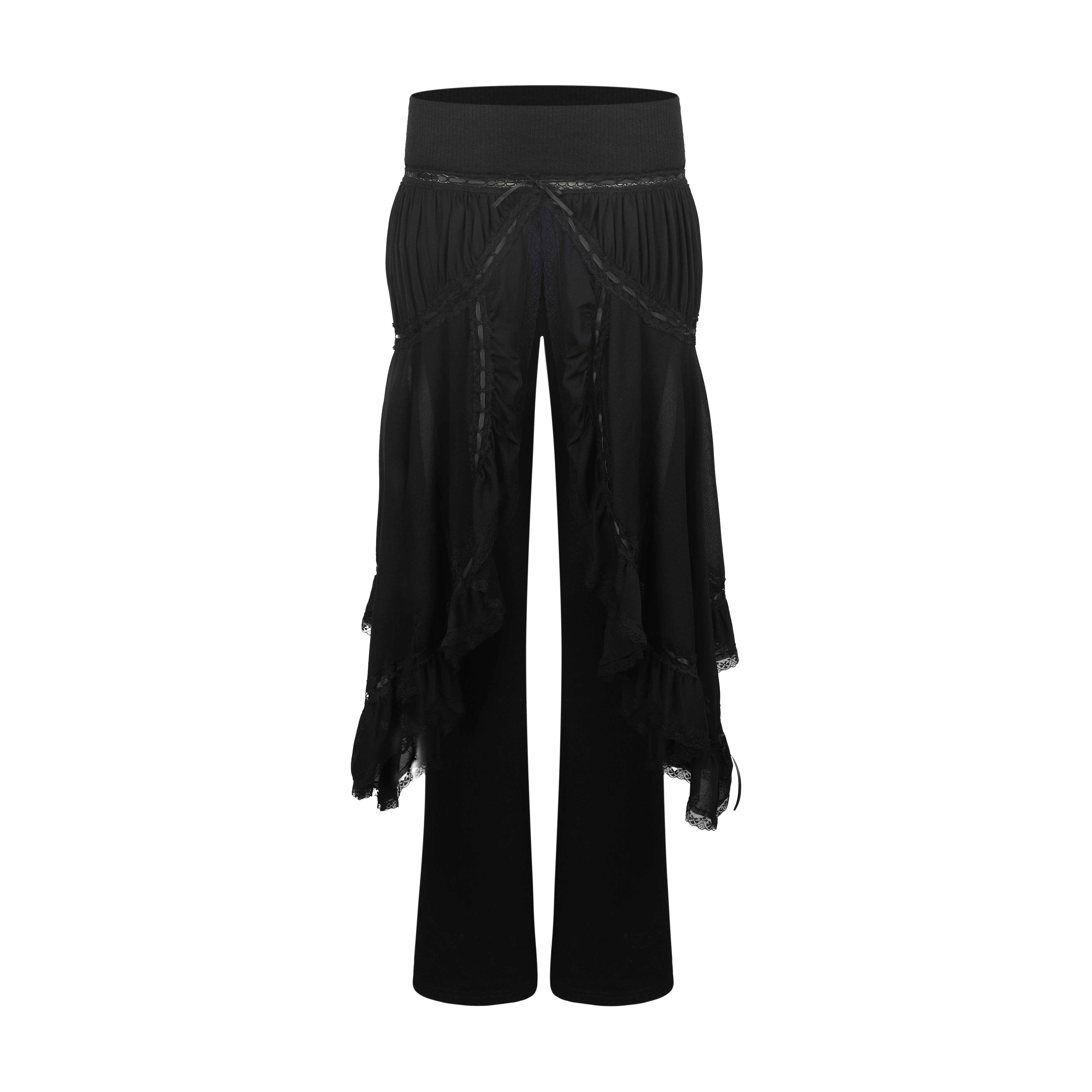 Nodress 黑色裙摆针织修身微喇长裤