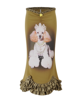 【Nodress】戴绿宝石的贵宾犬绿色鱼尾半裙 印花图案长款半身裙女