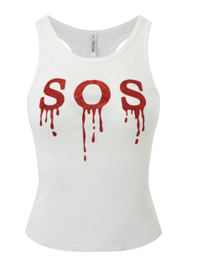 【Nodress】红色“SOS”闪粉白色背心 设计感字母印花吊带上衣女