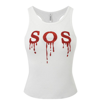 【Nodress】红色“SOS”闪粉白色背心 设计感字母印花吊带上衣女