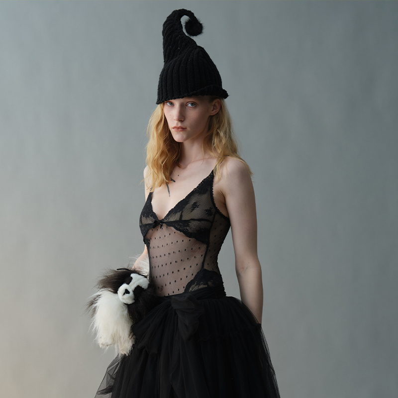 Nodress 精灵黑色毛球针织毛帽 秋冬保暖针织帽时尚羊毛帽子