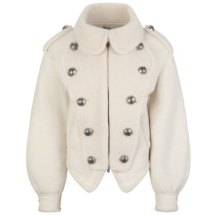 【Nodress】白色针织羊羔毛里拿破仑双排扣外套 秋冬高级感上衣