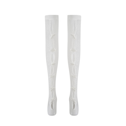 Nodress 白色蝴蝶结白色蕾丝中筒袜