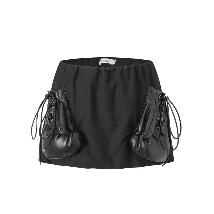 Nodress 黑色皮拳套短裙 2025新款纯色简约设计感短款半身裙女