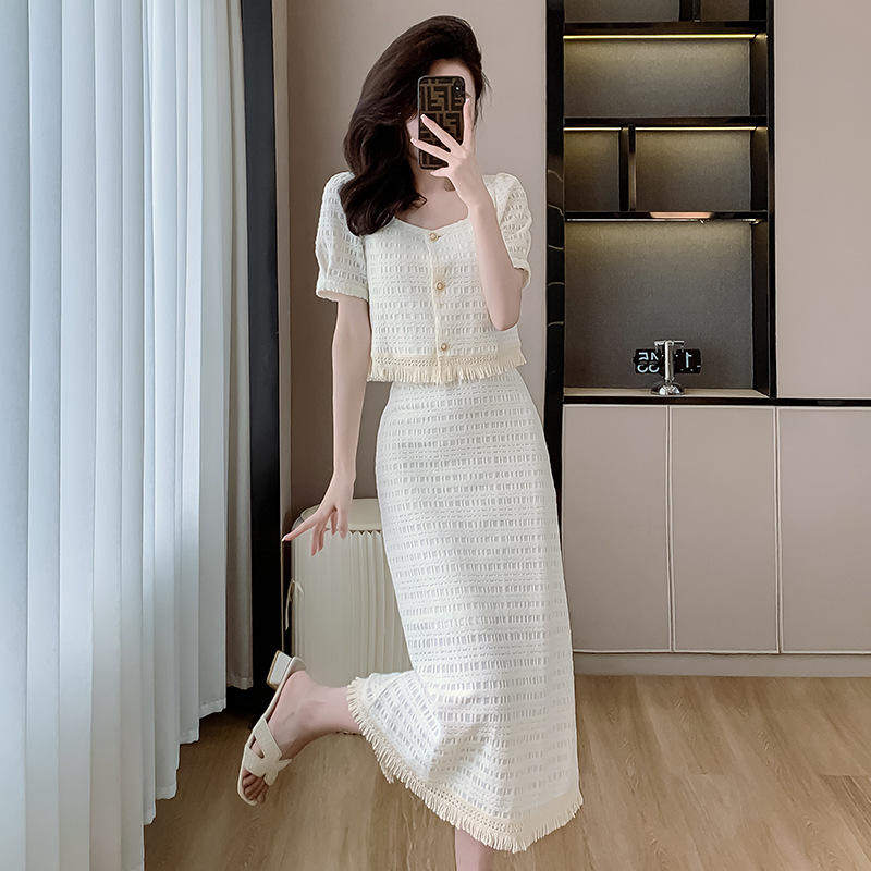 新款女装2026夏季十三行法式气质简约通勤盐系轻熟职业套装两件套