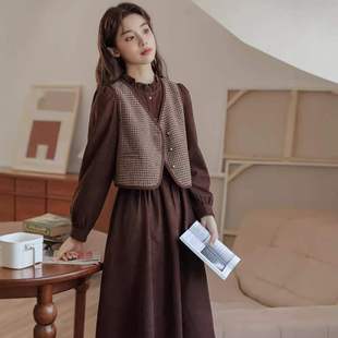 女装2025秋冬马甲灯芯绒连衣裙两件套装裙子小个子显瘦韩版中长裙