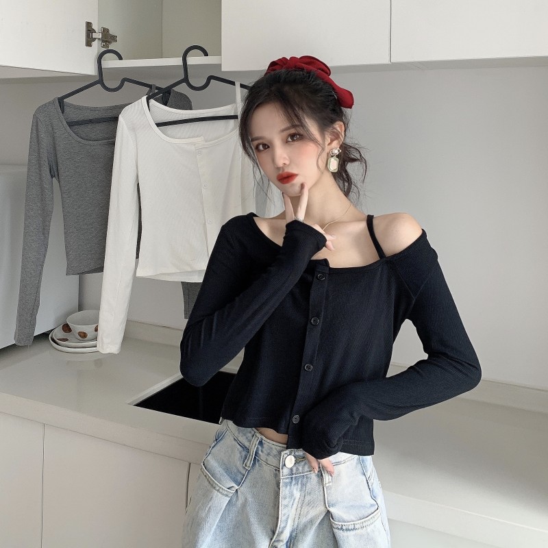 Real price net red irregular long sleeve T-shirt women's design