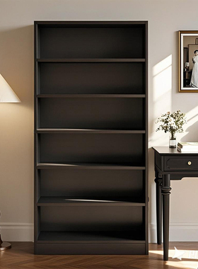 覆古风黑色实木书柜置物柜一体靠墙收纳柜客厅组合柜学生家用书架