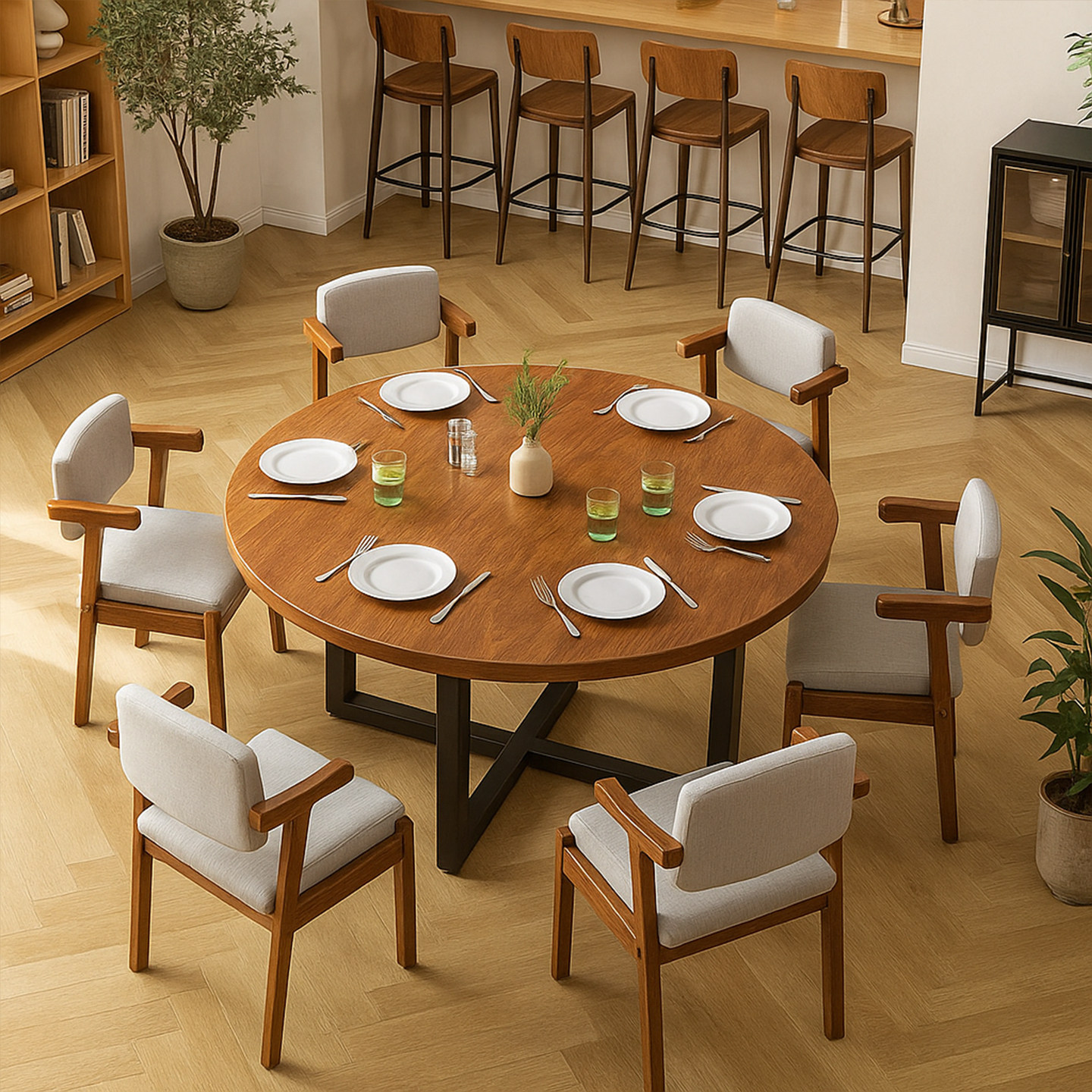 圆形饭桌商用圆餐桌餐饮吃饭桌子饭厅简易大圆桌面10人位桌椅组合