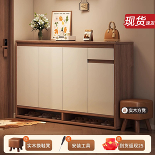 实木色鞋 架 柜家用门口玄关柜储物柜新款 防尘落地收纳柜一体靠墙鞋