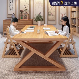 全实木客厅大长书桌阅读学习桌书房去客厅化家用儿童长条大板书桌