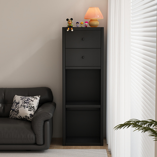实木黑色卡莱克格子柜墙边小窄柜转角书架不占空间落地置物抽屉柜