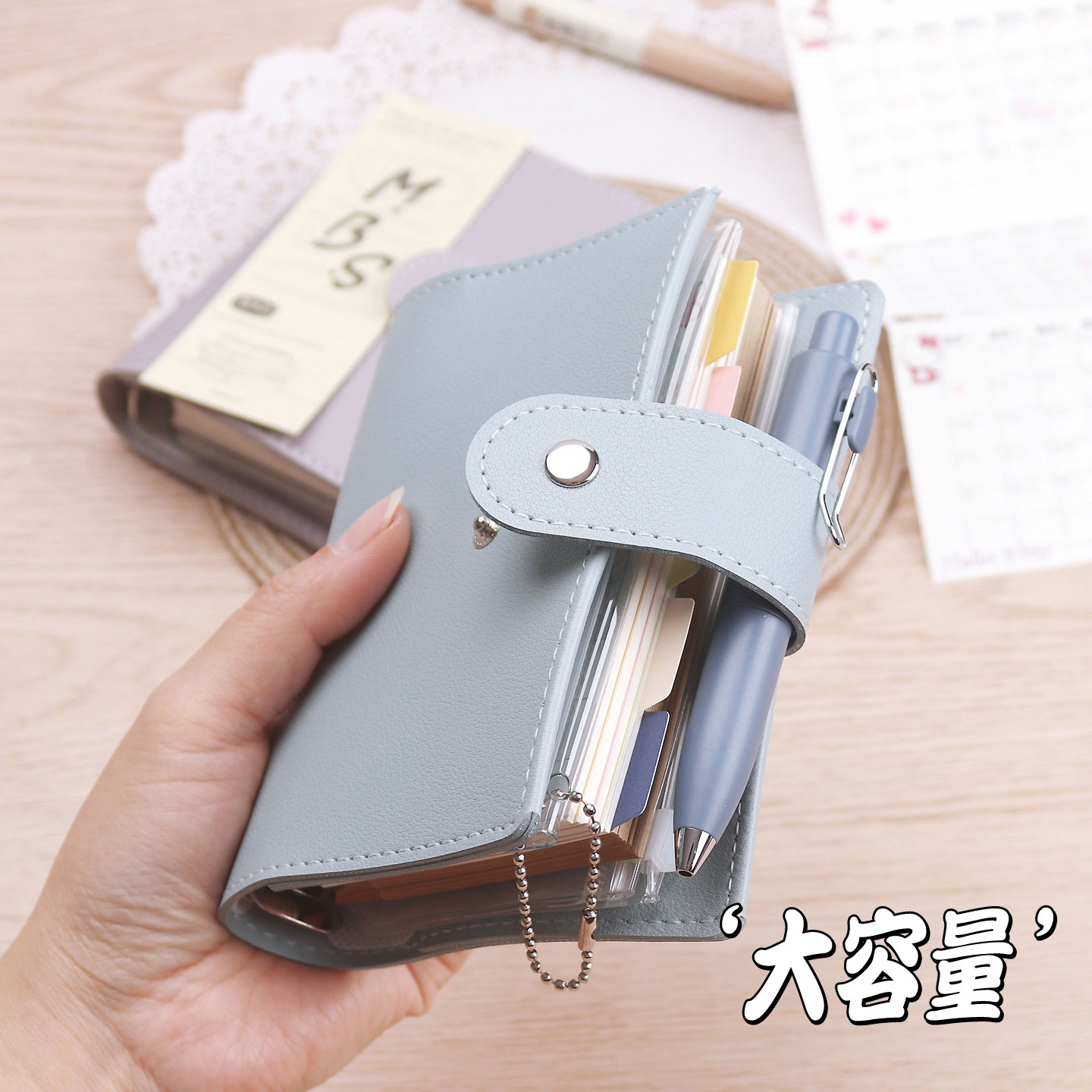 m5a7软皮质双按扣活页手账本复古笔记本外壳迷你随身口袋本手帐本