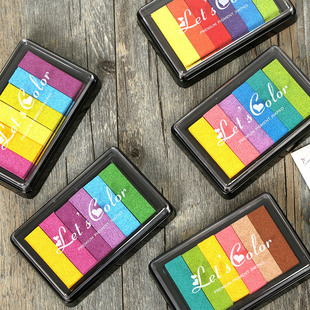 彩虹色印泥 6色印台印油多色彩色印泥儿童指纹画印泥橡皮章伴侣