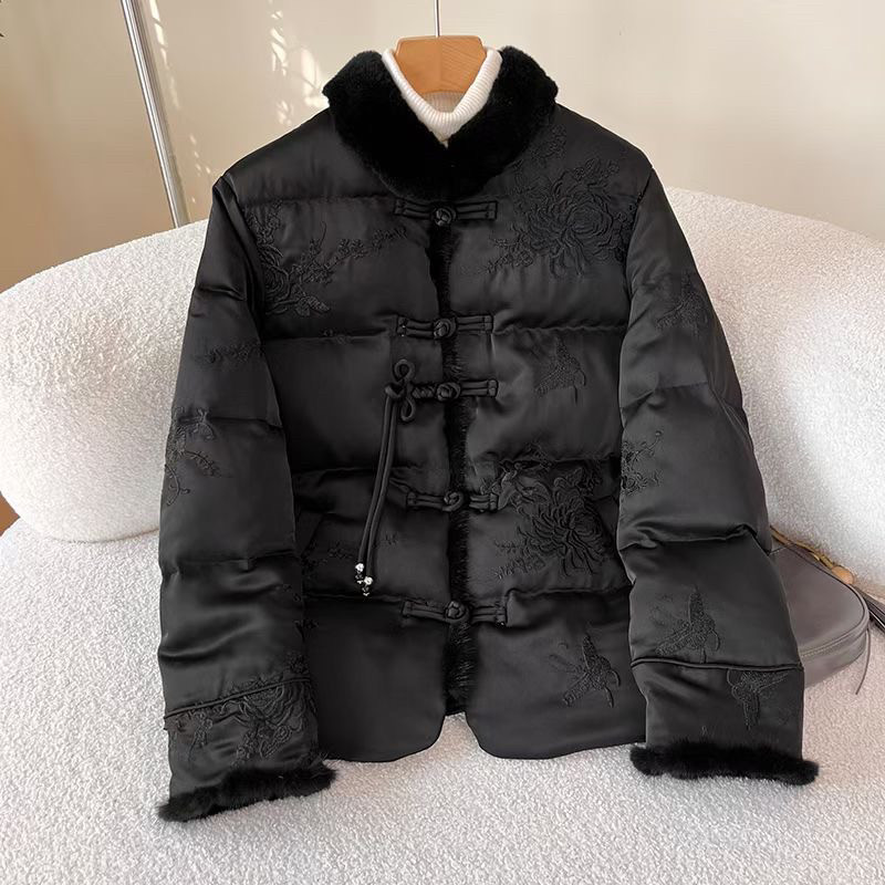 新中式羽绒服冬季新款时尚立领绣花毛领气质I重工百搭外套女上衣