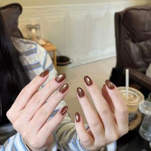 f435 436爆闪秋冬穿戴甲新款焦糖冰透闪金棕猫眼高级百搭显白美甲