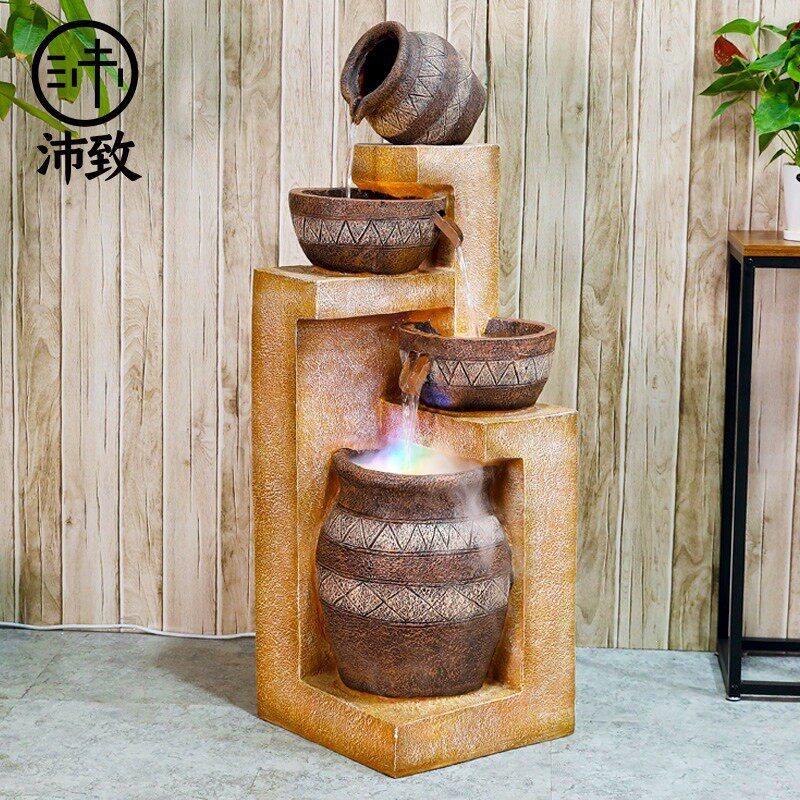 四方来财欧式流水喷泉摆件水景客厅落地开业招财水景现代叠水瀑布