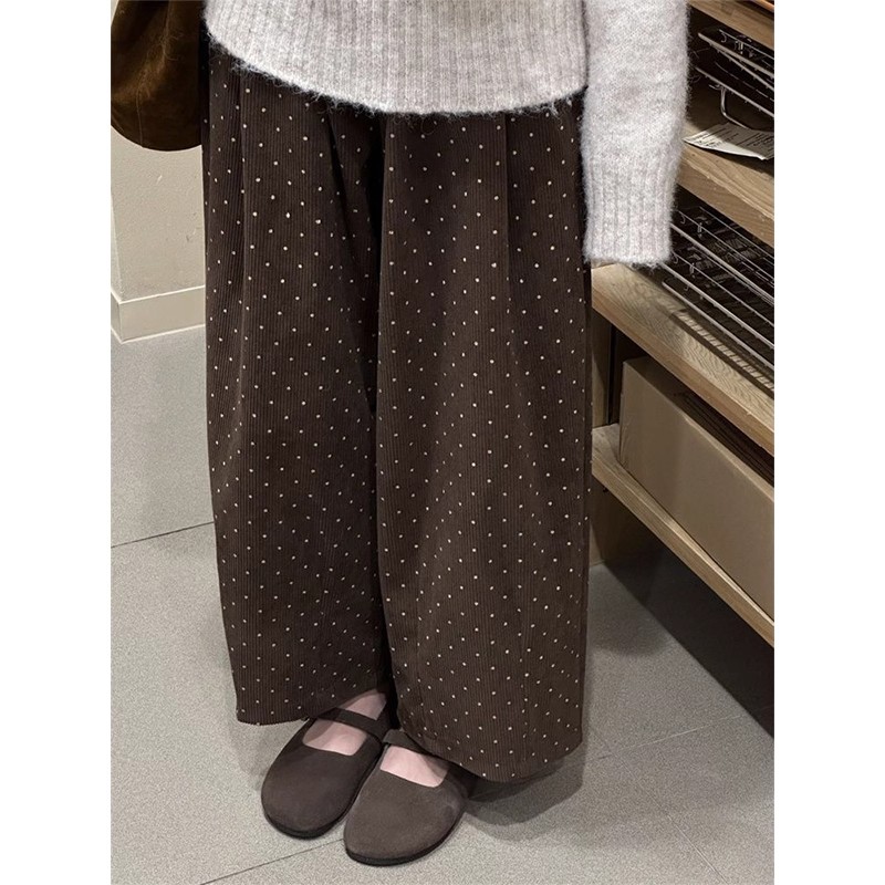 大码波点撞色阔腿裤男女
