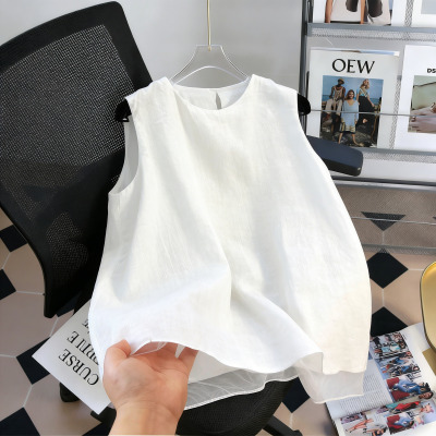 特大码300斤胖mm拼接背心衬衫女无袖休闲朦胧透气显瘦百搭上衣T恤